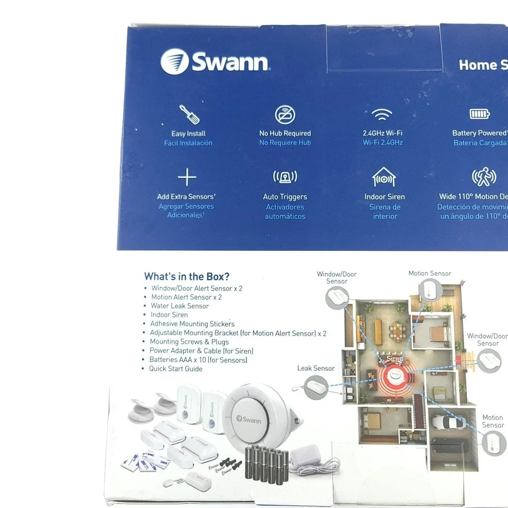 Swann Home Security Alert Kit 2 Door/Widow 2 Motion 1 Water Leak Sensor 1 Siren
